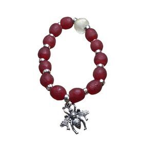 Bracelet, Handmade African Beaded Bracelet, NEW, Stretch, Red and White,Artisan